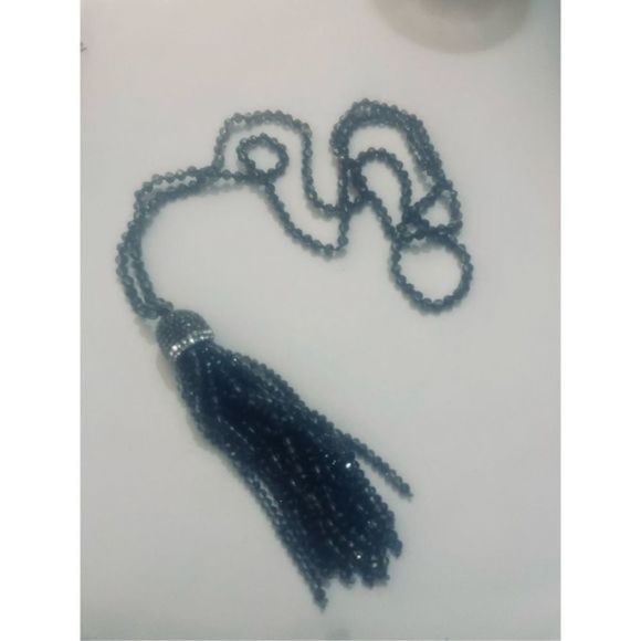 Long BOHO SILVER SPARKLE TASSEL NECKLACE - Picture 6 of 8